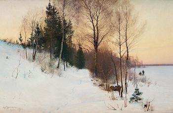 408. Carl Johansson, Winter landscape with fishermen.