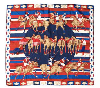 445. A silk scarf "Les poneys de polo" by Hermès.