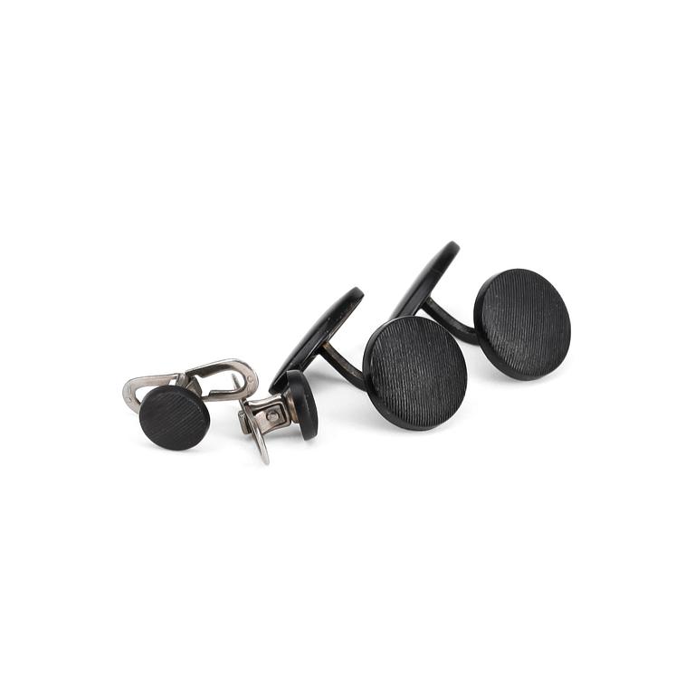 STUDS AND CUFFLINKS, black metall, art deco style.