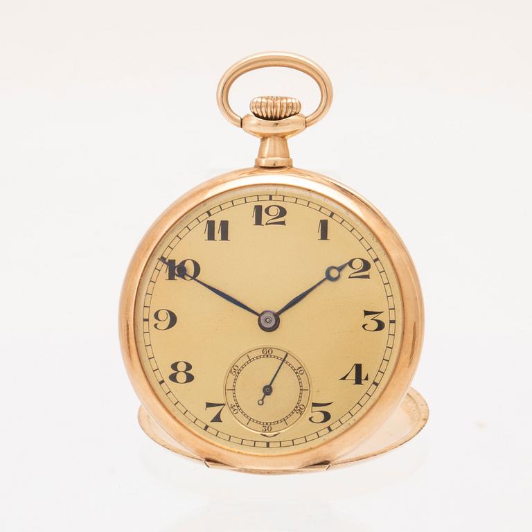 A 14K gold pocket watch, 47 mm.