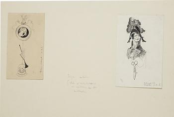 Carl Larsson, 6 drawings, signed C.L, Indian ink and hightening white mounted on cardboard.