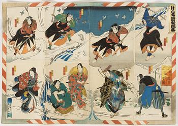 Utagawa Kunikazu (aktiv 1849-1867) och Ichiyôtei Yoshitaki (1841-1899), "Keisei Koi no Sekifuda".