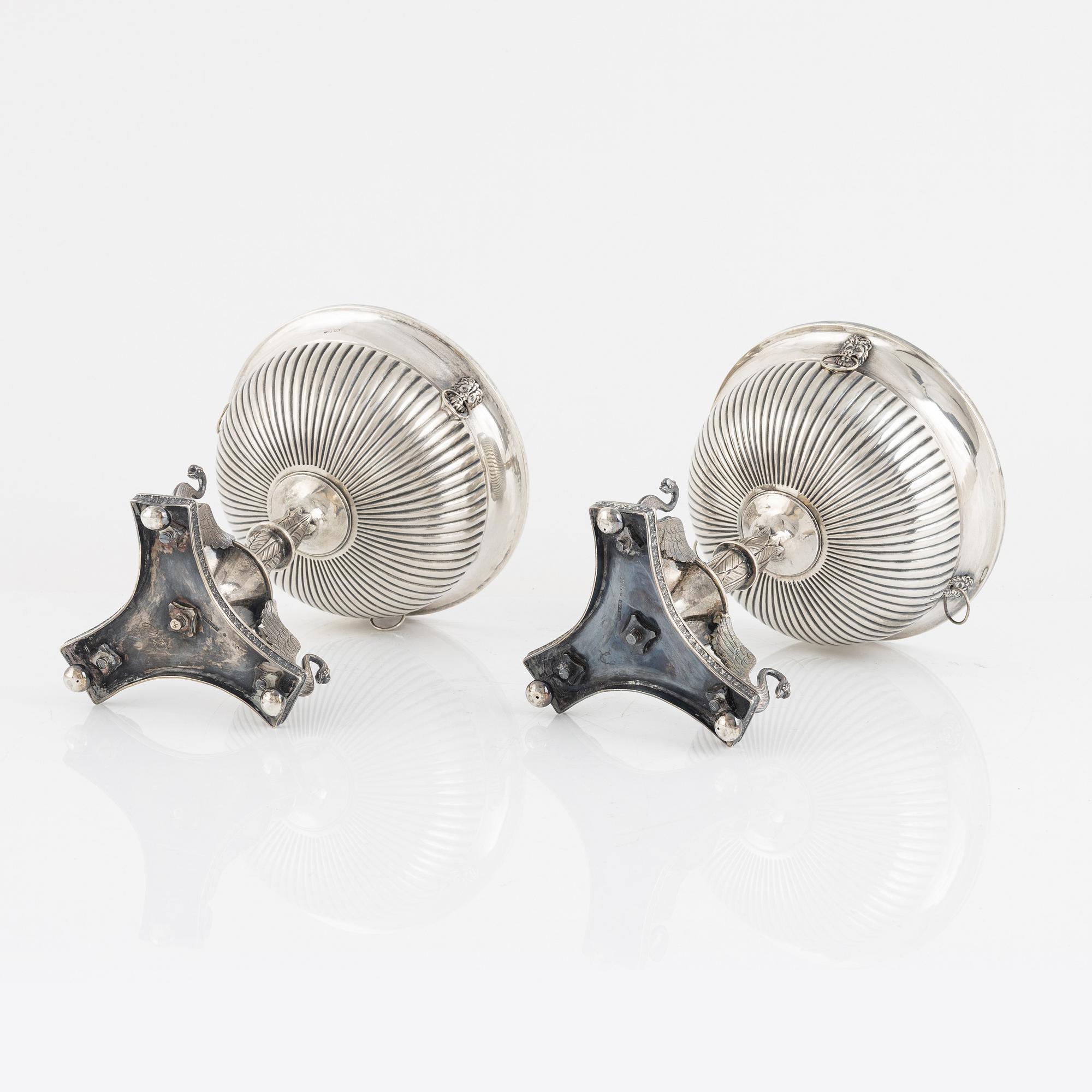 Carl Petter Lampa, a pair of silver sugar centerpiece bowls, Stockholm, Sweden, 1826.