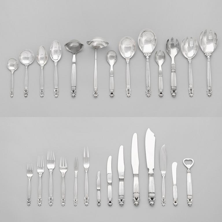 JOHAN ROHDE, bestickuppsättning, 172 delar "Konge/ Acorn", firma Georg Jensen, Jensen & Wendel, 1945-51, sterling.