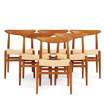 Hans J. Wegner, a set of 6 "W2" chairs, for C.M. Madsens Fabriker, Denmark 1950's.