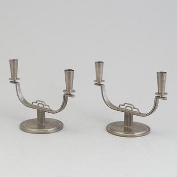 A pair of pewter candelabra by Carl Einar Borgström, Ystad Metall, marked CEB.