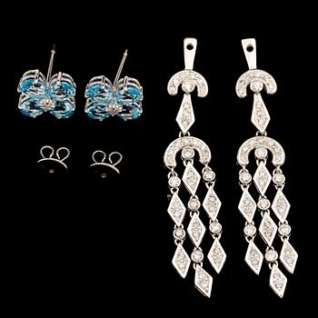 ÖRHÄNGEN, 1 par, 18 k, med topaser 4.40 ct samt briljanter 1.18 ct.