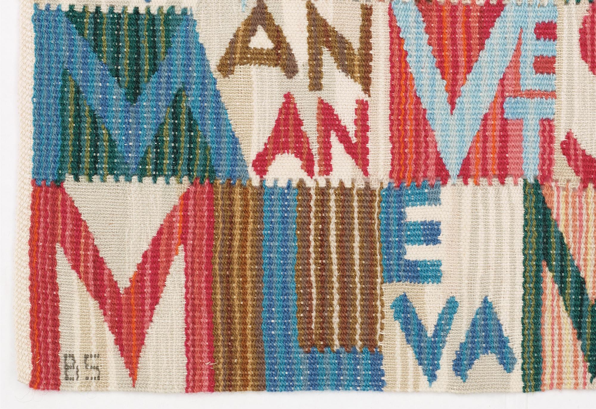 VÄVNAD. "Bokstäverna". Gobelängvariant. 44 x 74 cm. Signerad BS.