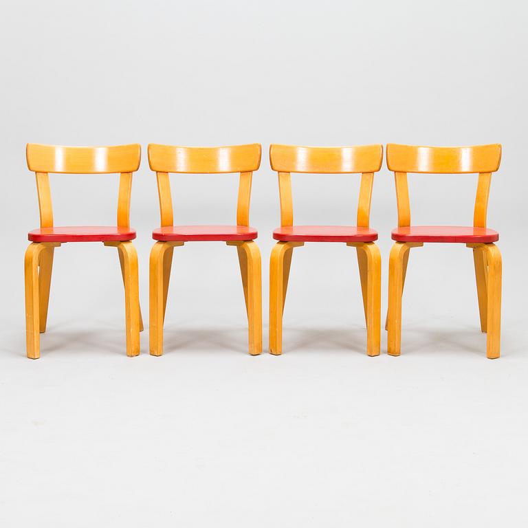 ALVAR AALTO, STOLAR, 4 st, modell 69, Artek 1960-tal.