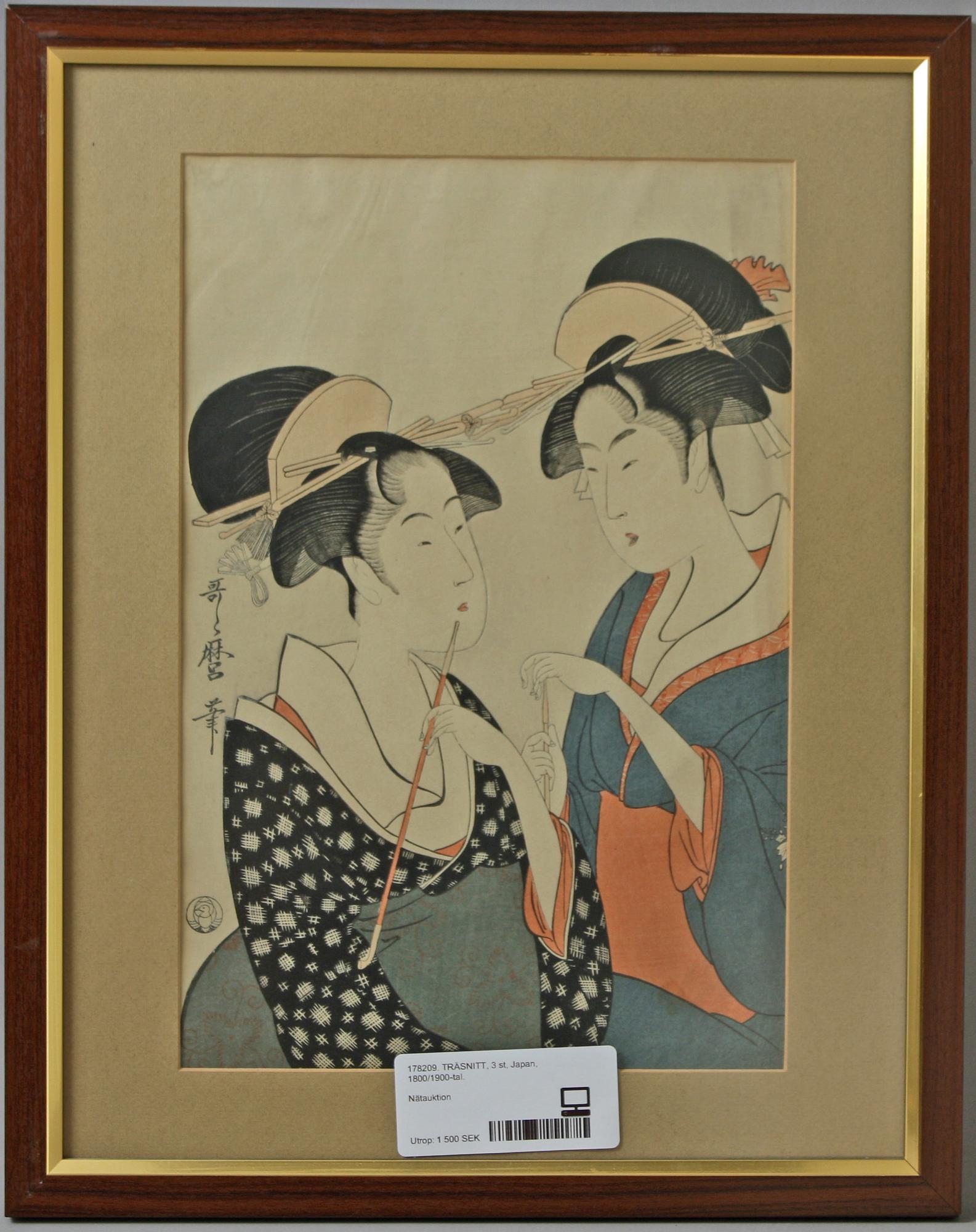 TRÄSNITT, 3 st, Japan, 1800/1900-tal.