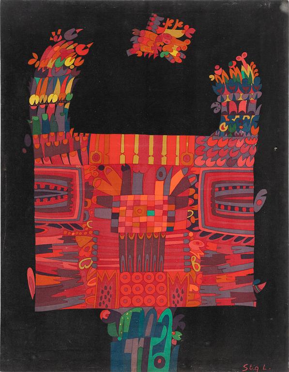 Stig Lindberg, a textile print on velvet, Nordiska Kompaniet, Sweden, 1960's.