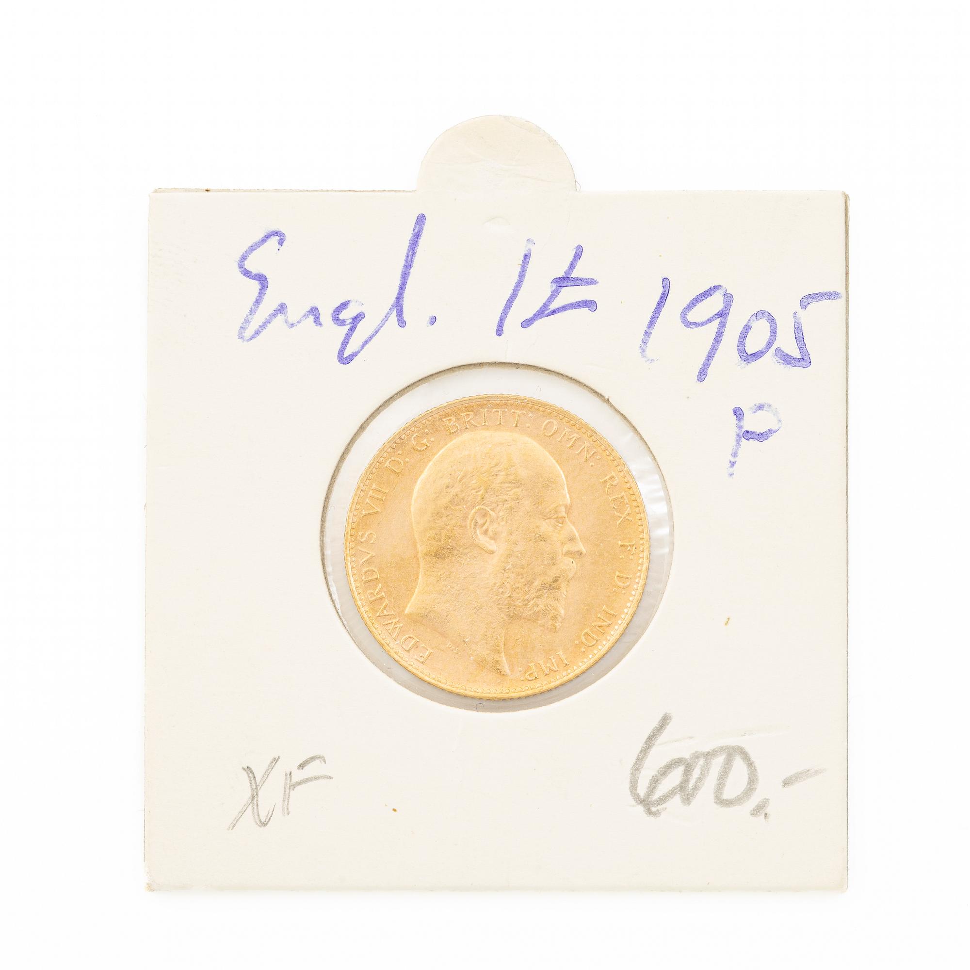 Guldmynt, Storbritannien, Edward VII, 1 Sovereign, 1905.