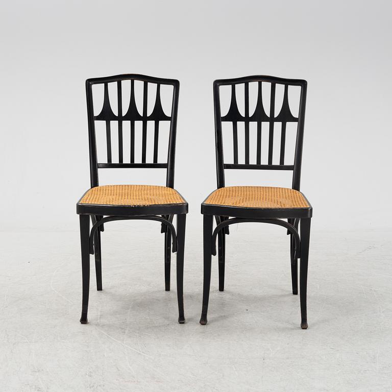 A pair of Art Nouveau chairs and a table,Gustav Siegel for J & J Khon, Austria, around 1900.