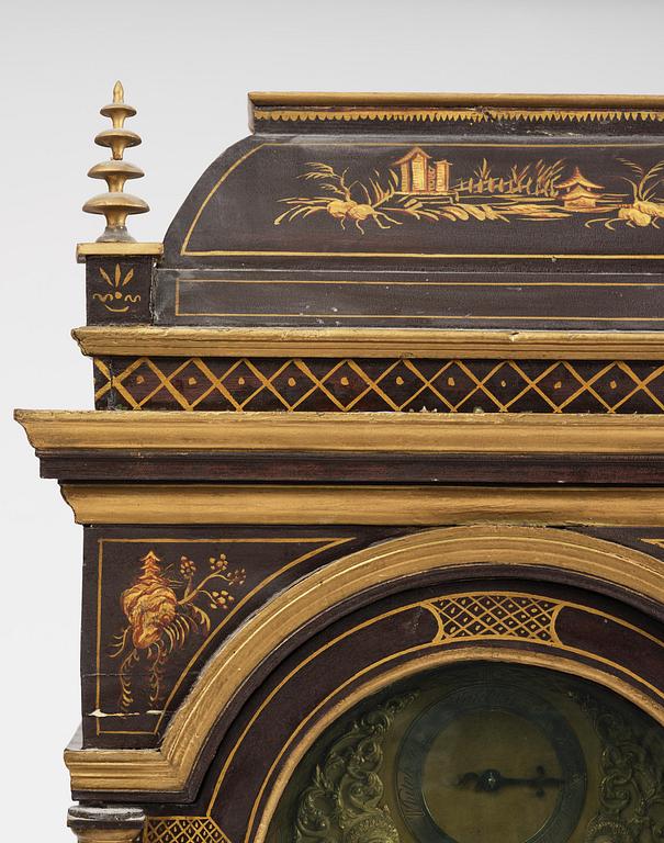 A George II japanned musical longcase clock by William Barrow (watchmaker in London 1700-36).