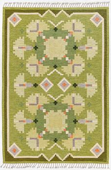 Ingegerd Silow, a carpet,'Nejlikan', flat weave, c 283 x 194 cm, signed IS.