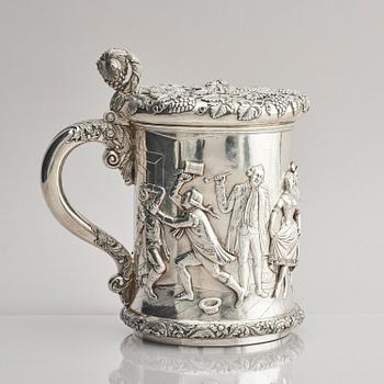 A Swedish 19th century parcel-gilt silver tankard, mark of Gustaf Folcker, Stockholm 1847.