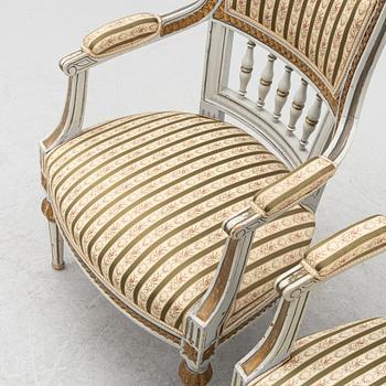 A pair of Gustavian style armchairs, 19th century.