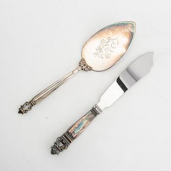 Johan Rohde, serving utensils 2 dlr "Konge/Achorn" sterling silver for Georg Jensen after 1945.