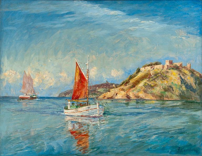 George Lapchine, SAILBOATS BY THE SHORE.