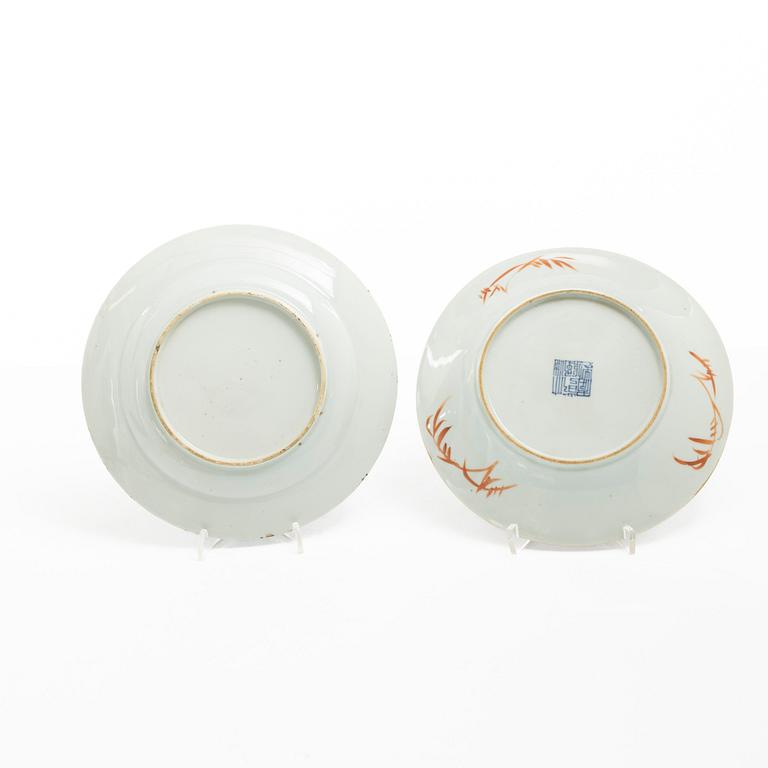 A set of seven powder blue dishes, Qing dynasty, 19th century.