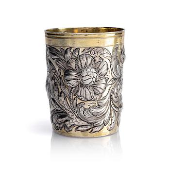 201. Abraham Grill, bägare, delvis förgyllt silver, Augsburg (verksam 1672-1682). Barock.