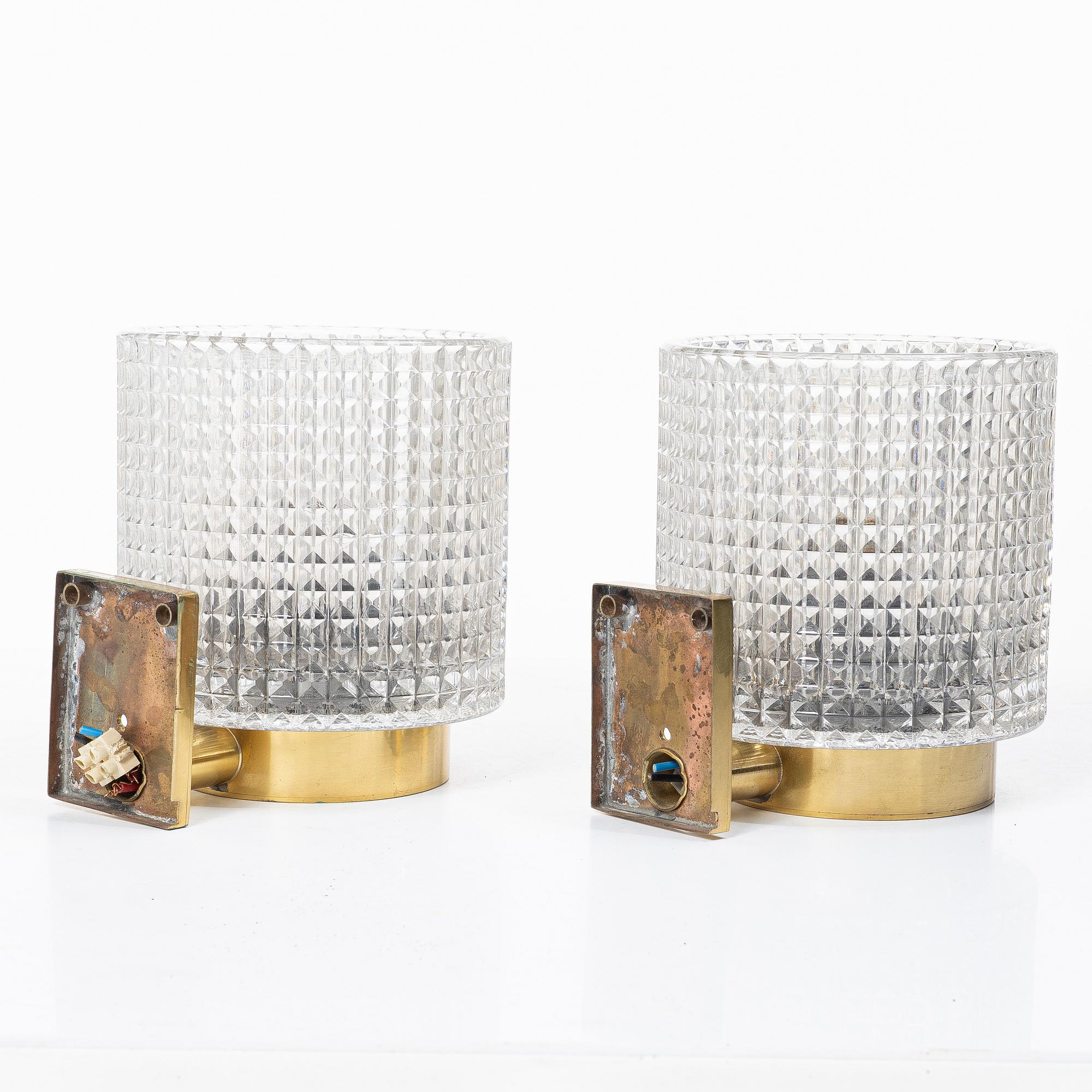 Carl Fagerlund, Wall lamps, a pair, Orrefors.