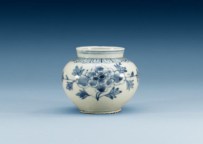 A small blue and white Korean jar, Choson, 19th Century.