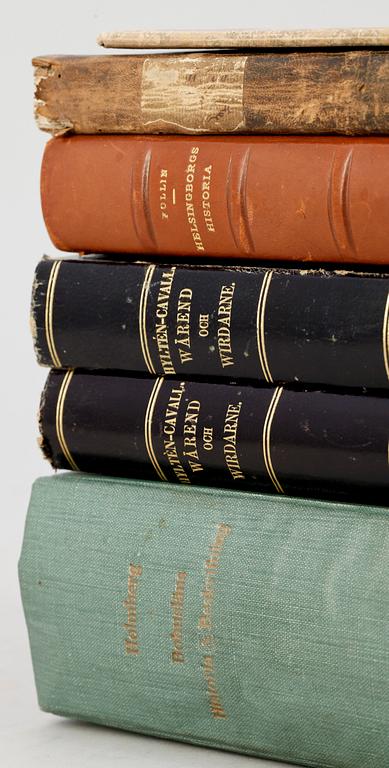 BOKPARTI TOPOGRAFI, 6 delar, bla "Beskrifning om Landskapet Blekinge i sammandrag" av Edvard Fagerlund, Karlskrona 1866.