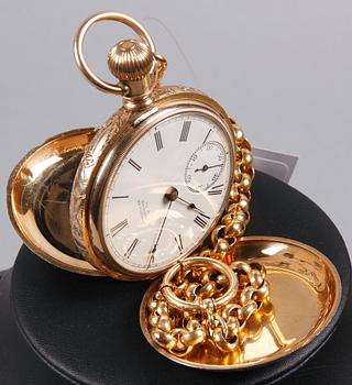 HERRFICKUR MED KEDJA, guld 14K resp 18K, American Waltham Watch Co. Kedjans vikt 14 gram.