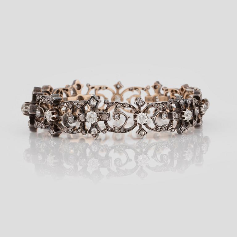 A BRACELET set with old- and rose-cut diamonds.