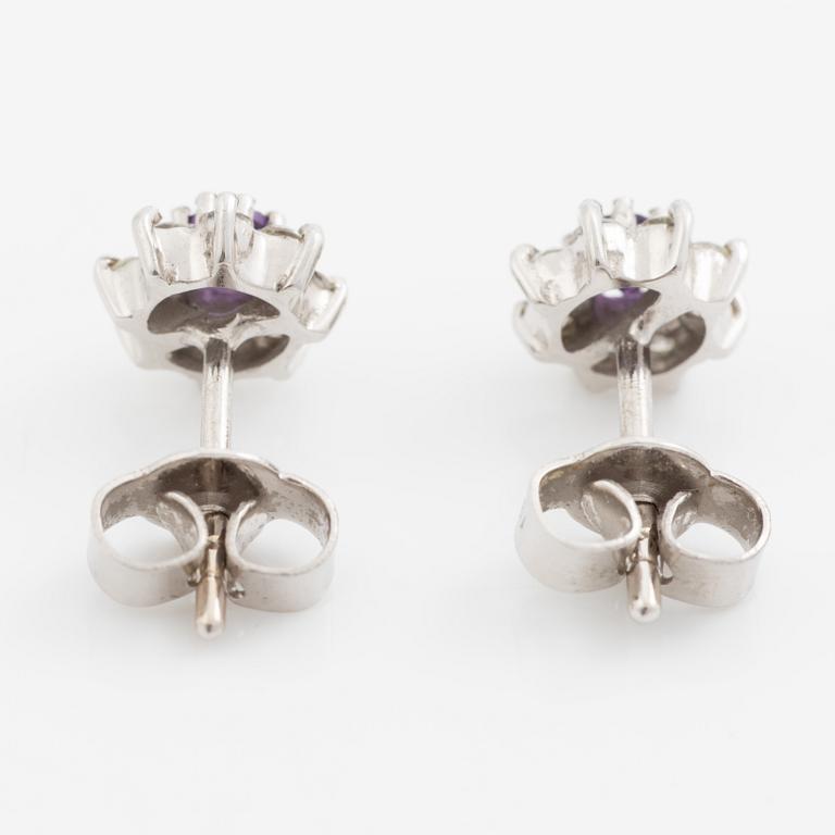 Earrings, a pair, 18K white gold with amethyst and brilliant-cut diamonds.