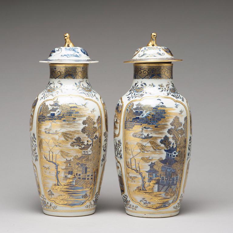 A pair of blue and white vases with covers, Qing dynasty, Qianlong (1736-95).