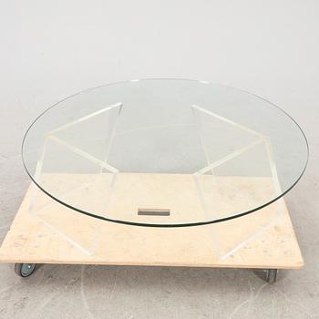 A late 20th century glass and plexi coffee table.