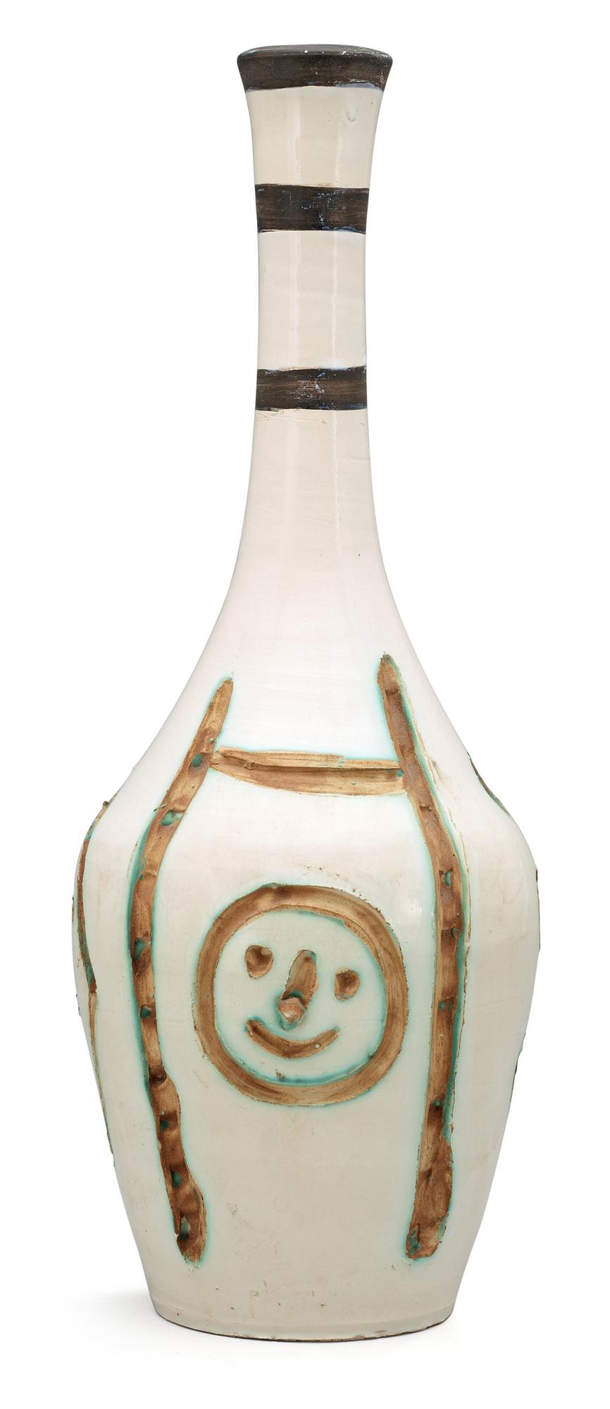 PABLO PICASSO, vas, "Bouteille gravée", Madoura, Vallauris, Frankrike 1954.