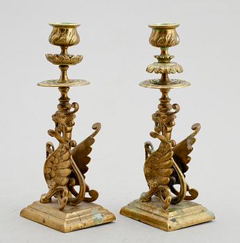 LJUSSTAKAR, 1 par, mässing, 1800-/1900-tal.