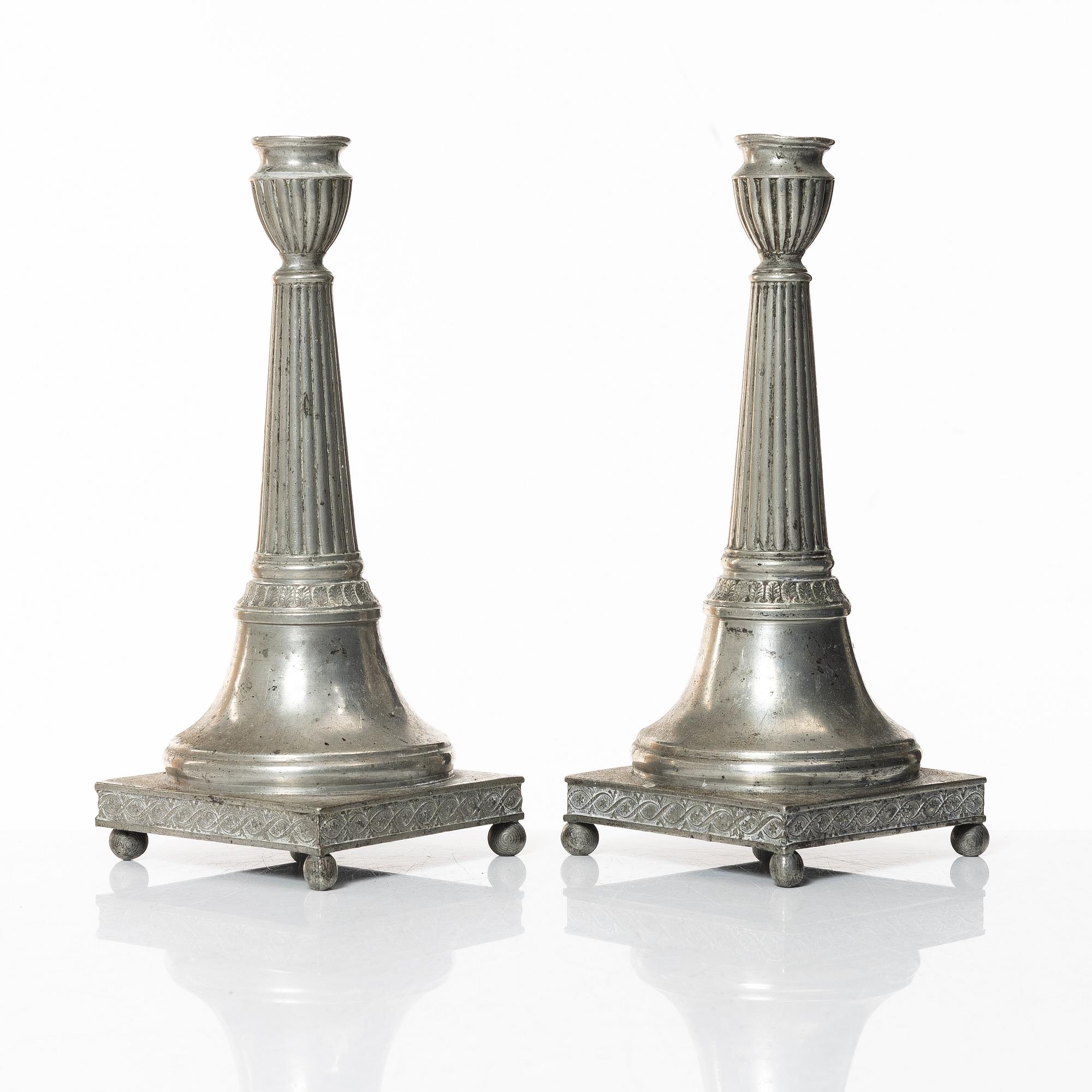 Nils Erik Justelius, ljusstakar, ett par, tenn, Eksjö 1812.