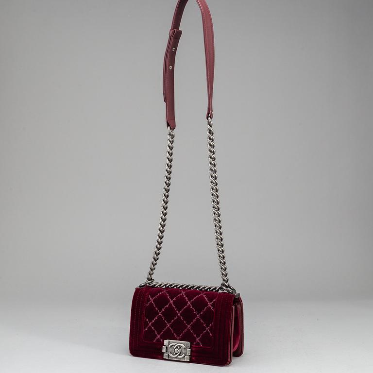CHANEL, a burgundy quilted velvet 'Small Boy Bag'.