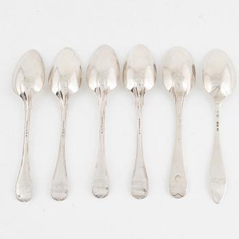 Six Swedish Silver Tablespoons, including with mark of Paul Romare, Helsingborg 1797.