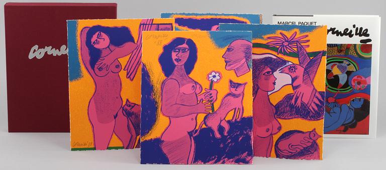 BEVERLOO CORNEILLE, album med bok samt färgserigrafier, 4 st, signerade, numrerade 108/200 samt daterade -88.