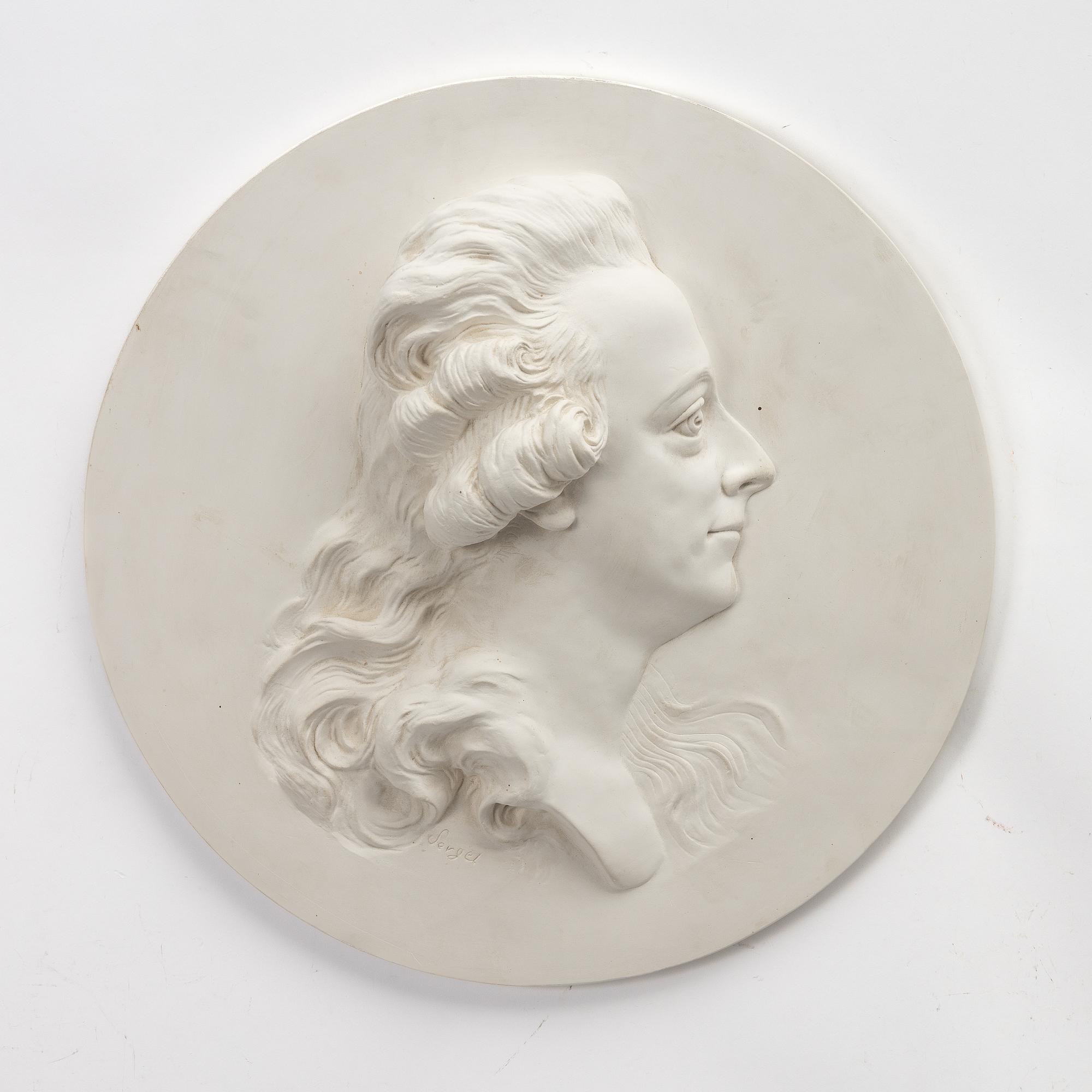 Johan Tobias Sergel, after, late 20th century, portrait medallion. "Gustaf III" (1746-1792).