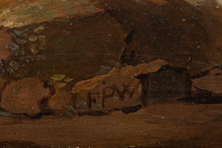 Unknown artist, circa 1800, Coastal landscape with figures, a pair.