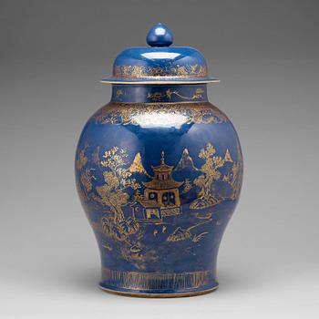 748. A massive 'powder blue' jar with cover, Qing dynasty, Qianlong (1736-95).