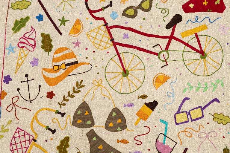 A hand-embroidered Kelim rug, 184 x 121 cm.