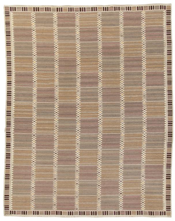 MATTA. "Salerno grå med enkel bård" ("Kristianstad"). Rölakan. 465 x 360 cm. Signerad AB MMF BN.