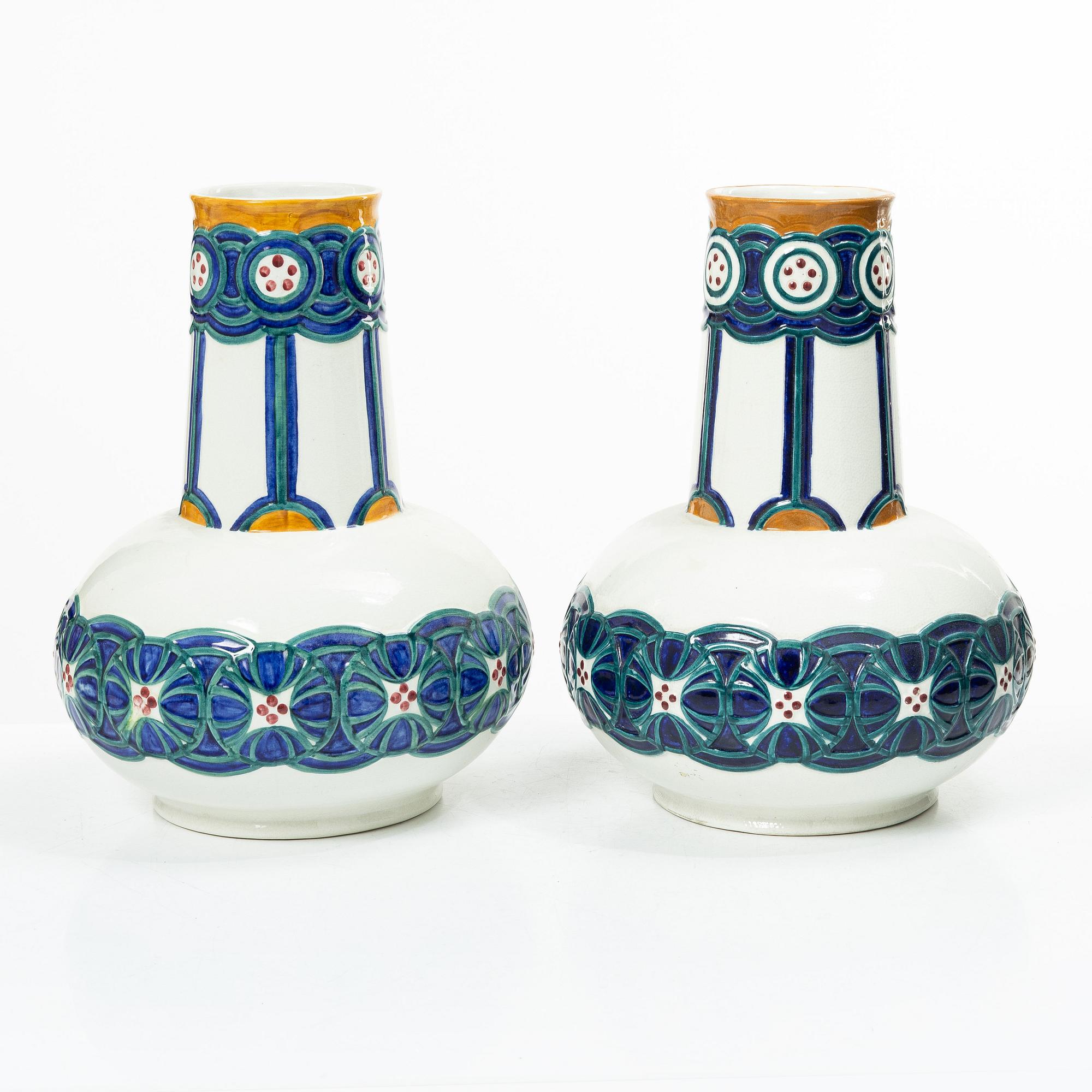 Alf Wallander, Vases, a pair, Art Nouveau, Rörstrand, early 20th century.