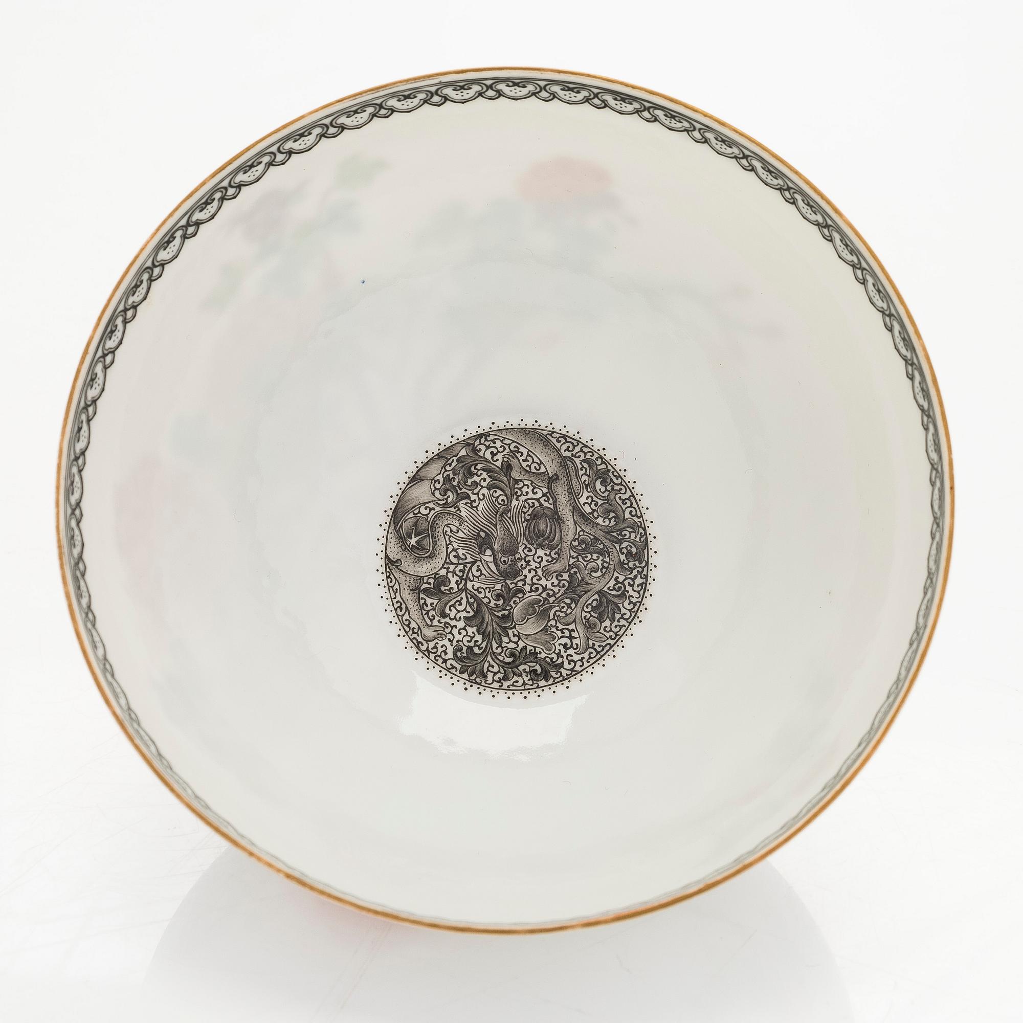 Maljoja, 4 kpl, munankuoriposliinia, Kiina, myöhäinen Qing-dynastia/1900-luku.