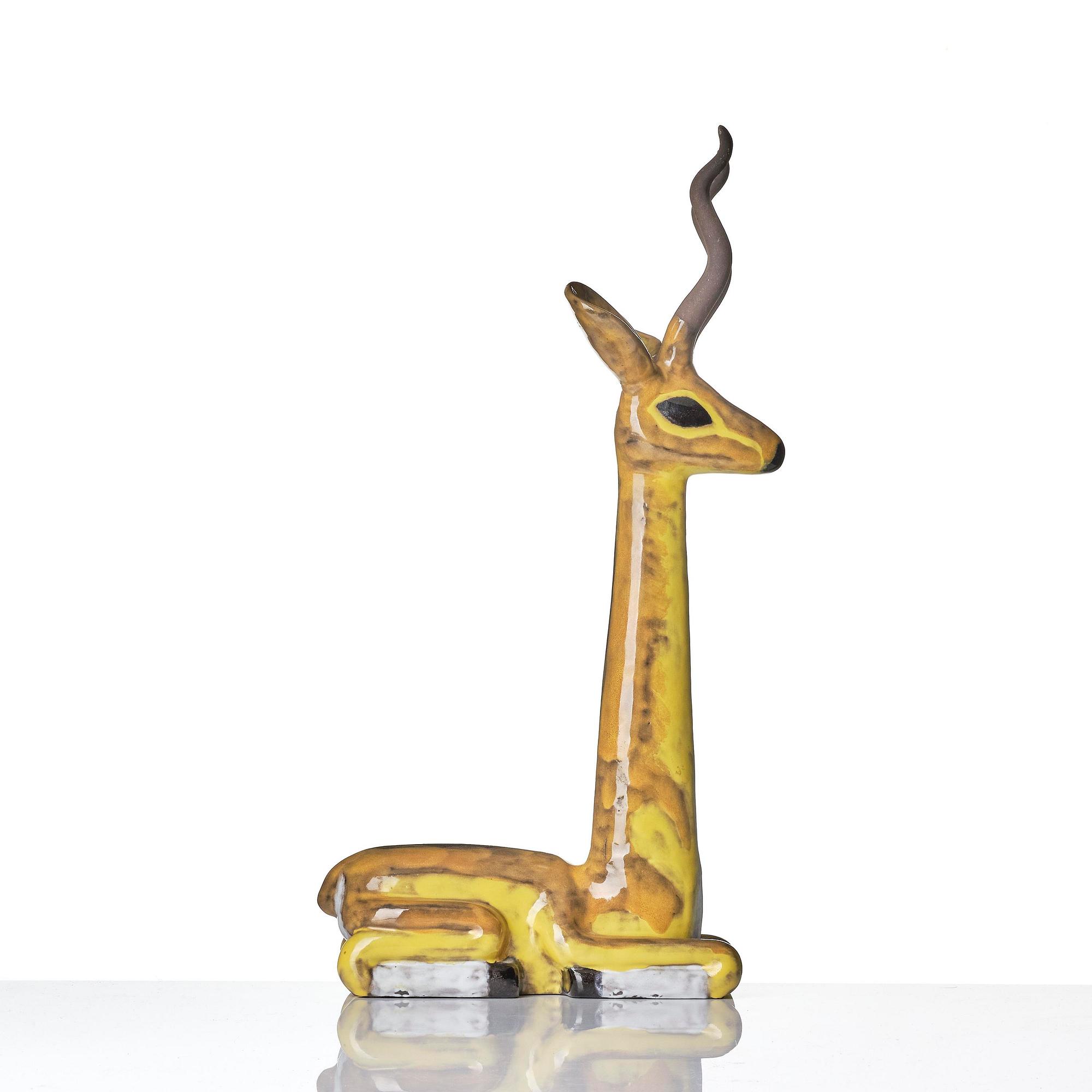 Vicke Lindstrand, a glazed ceramic sculpture of a gazelle, Upsala-Ekeby, Sweden, 1948-60.