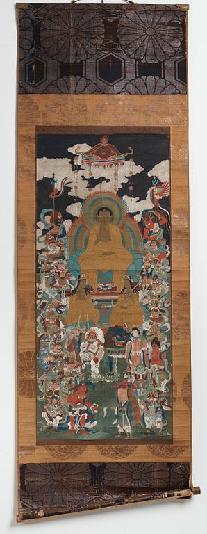 A hanging scroll, ink and color on paper, Japan, Edo period.