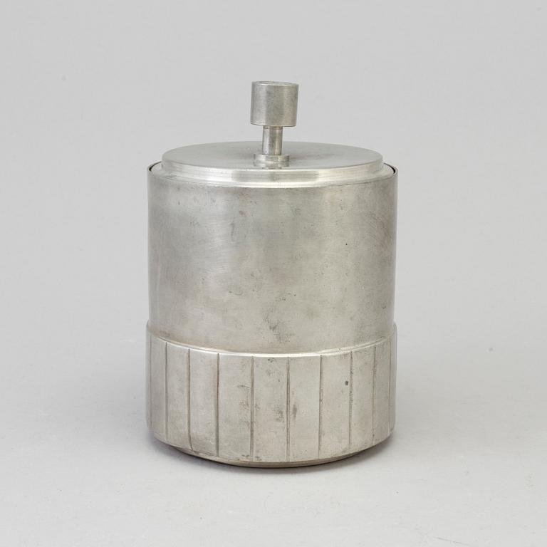 GAB, a lidded pewter jar, 1930.