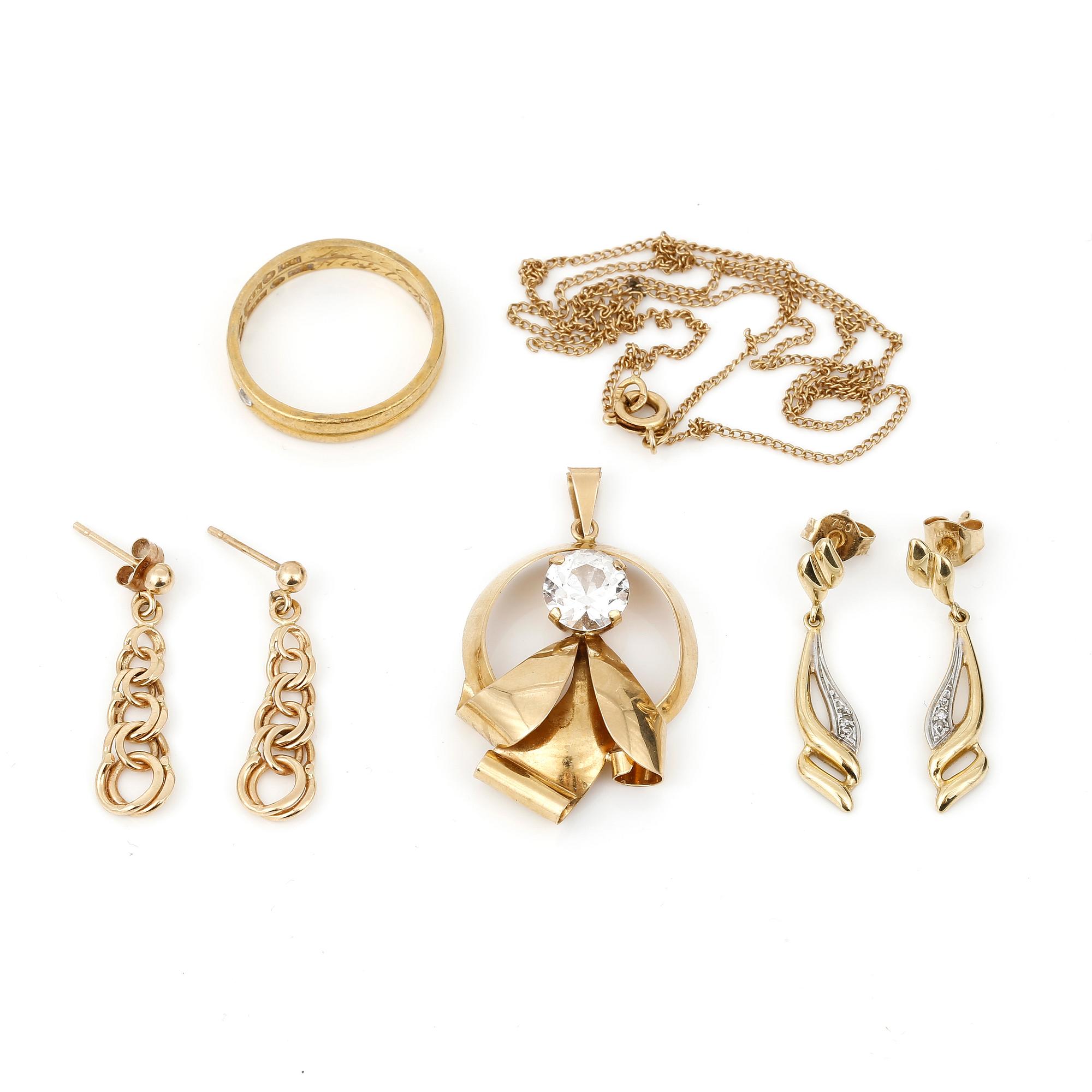PARTI SMYCKEN, 4 delar, mestadels 18 k guld. Vikt ca 15 gram.